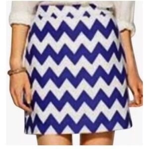 Kate Spade 100% Linen Robbie Skirt Chevron Blue White Mini Skirt Size 2